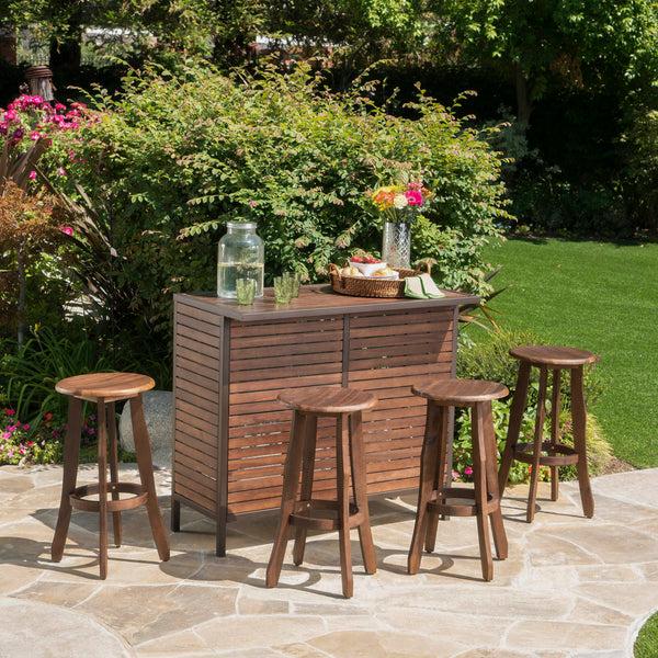 Gdf Studio Pierre Outdoor 5 Piece Dark Brown Finished Acacia Wood Bar Set