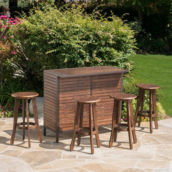 Gdf Studio Pierre Outdoor 5 Piece Dark Brown Finished Acacia Wood Bar Set