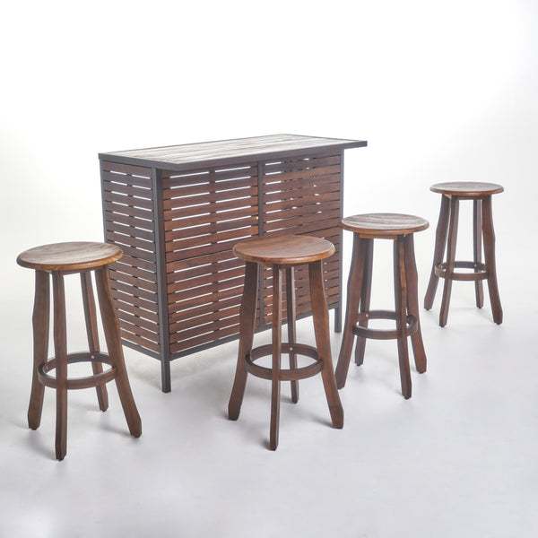 gdf studio Pierre Outdoor 5 Piece Dark Brown Finished Acacia Wood Bar Set