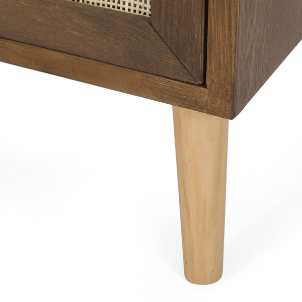 Gdf Studio Pilster Contemporary End Table With Storage Walnut Natural And Antique Gold