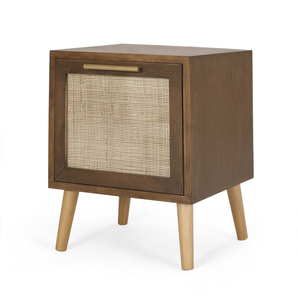 gdf studio Pilster Contemporary End Table with Storage Walnut Natural and Antique Gold