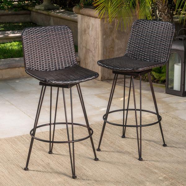Gdf Studio Pines 18-Inch Outdoor Wicker Barstools With Black Brush Copper Iron Frame (Set Of 2)
