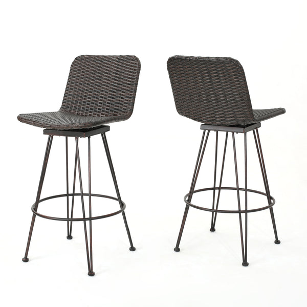 gdf studio Pines 18-Inch Outdoor Wicker Barstools with Black Brush Copper Iron Frame (Set of 2)