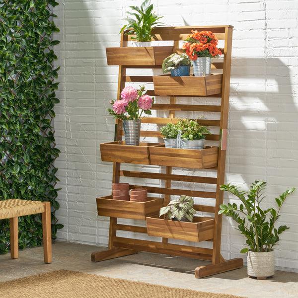 Gdf Studio Pineview Outdoor Customizable Acacia Wood Plant Stand Teak