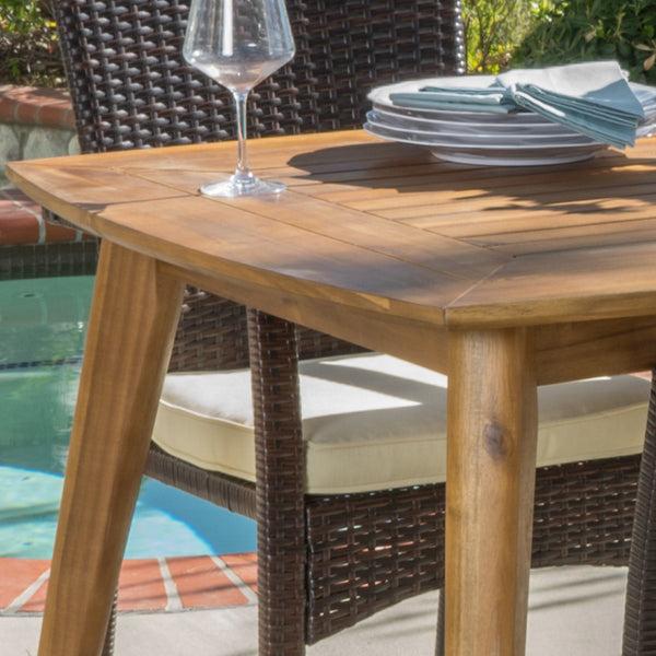 Gdf Studio Pisciotta Outdoor 7-Piece Brown Wicker Dining Set With Cream Cushions