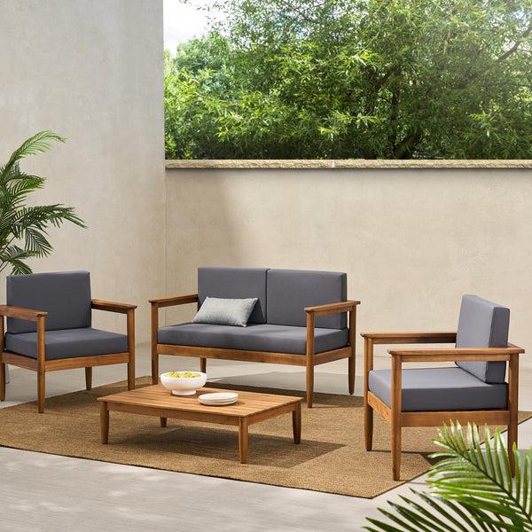 Gdf Studio Plumb Outdoor Acacia Wood 4 Seater Chat Set
