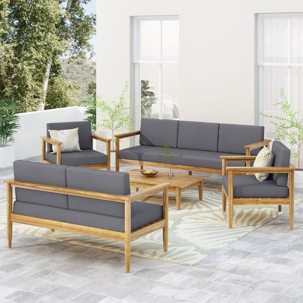 Gdf Studio Plumb Outdoor Acacia Wood 7 Seater Chat Set