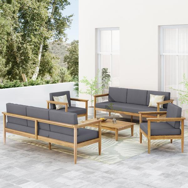 Gdf Studio Plumb Outdoor Acacia Wood 8 Seater Chat Set