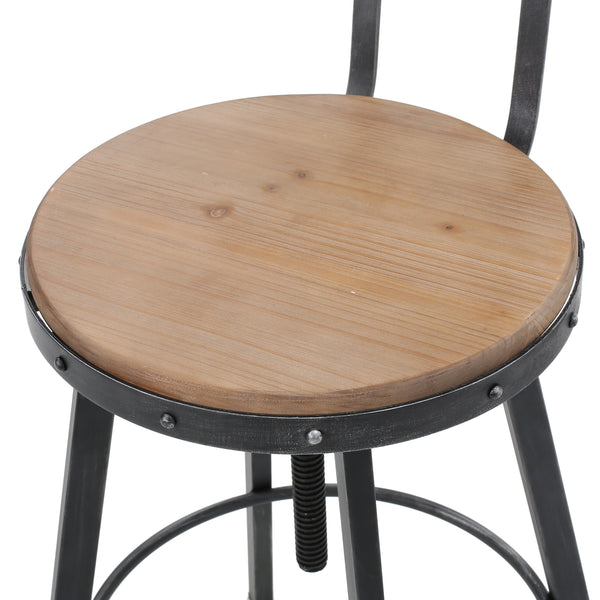 Gdf Studio Poe Anique Finish Firwood Height Adjustable Bar Stool