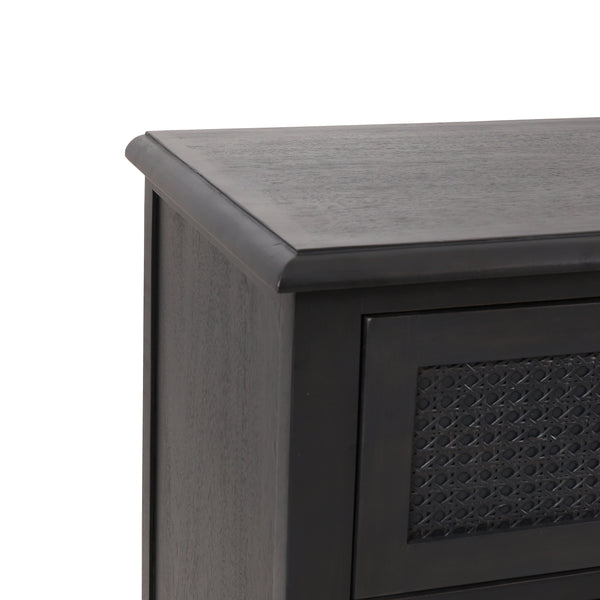 Gdf Studio Pollards Rustic Acacia Wood And Cane 3 Drawer Dresser Dark Gray