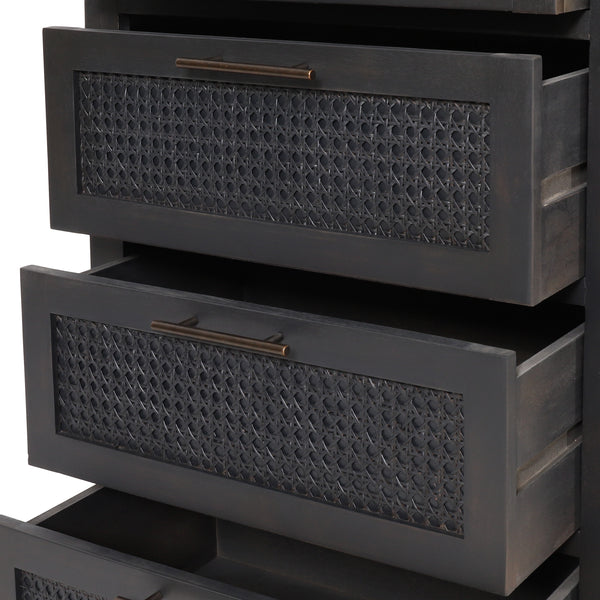 Gdf Studio Pollards Rustic Acacia Wood And Cane 5 Drawer Dresser Dark Gray