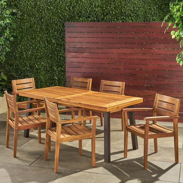 Gdf Studio Pomelo Outdoor 7 Piece Teak Finish Acacia Wood Dining Set