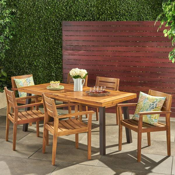 Gdf Studio Pomelo Outdoor 7 Piece Teak Finish Acacia Wood Dining Set