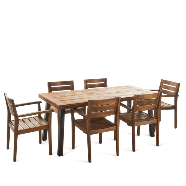 gdf studio Pomelo Outdoor 7 Piece Teak Finish Acacia Wood Dining Set