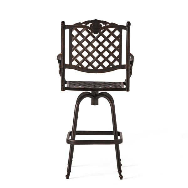Gdf Studio Pomelo Traditional Outdoor Shiny Copper Cast Aluminum Swivel Barstool With Arms
