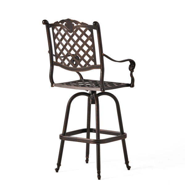 Gdf Studio Pomelo Traditional Outdoor Shiny Copper Cast Aluminum Swivel Barstool With Arms