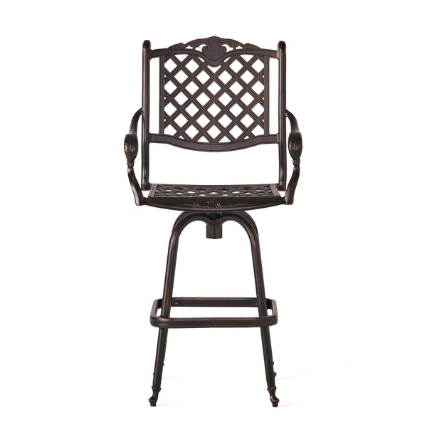 gdf studio Pomelo Traditional Outdoor Shiny Copper Cast Aluminum Swivel Barstool with Arms