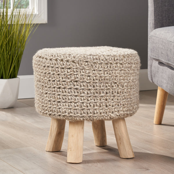 Gdf Studio Ponelli Handcrafted Boho Wool Ottoman Stool