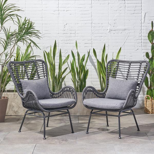 Gdf Studio Pooneli Outdoor Wicker Club Chairs With Cushions (Set Of 2)