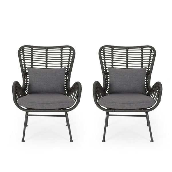 gdf studio Pooneli Outdoor Wicker Club Chairs with Cushions (Set of 2)