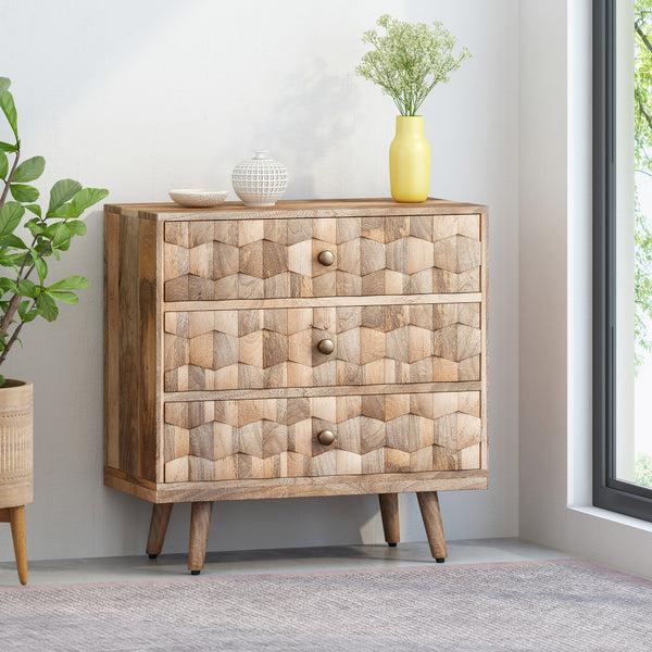 gdf studio Poppy Mid-Century Modern Mango Wood 3 Drawer Chest
