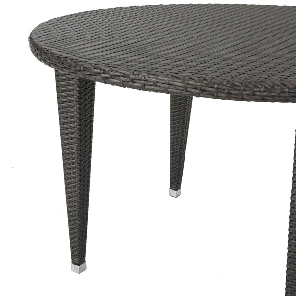 Gdf Studio Portia Outdoor 5 Pc Wicker Round Dining Set W/ Water Resistant Cushions
