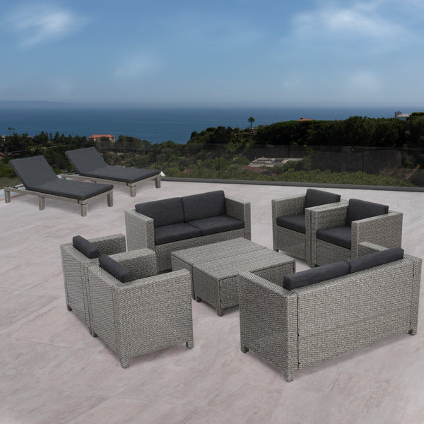 Gdf Studio Portofino Outdoor 10 Piece Wicker Patio Set With Water Resistant Cushions