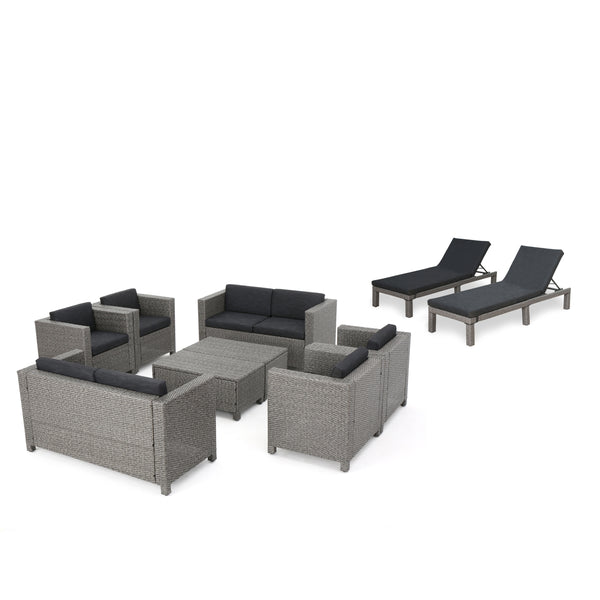gdf studio Portofino Outdoor 10 Piece Wicker Patio Set with Water Resistant Cushions