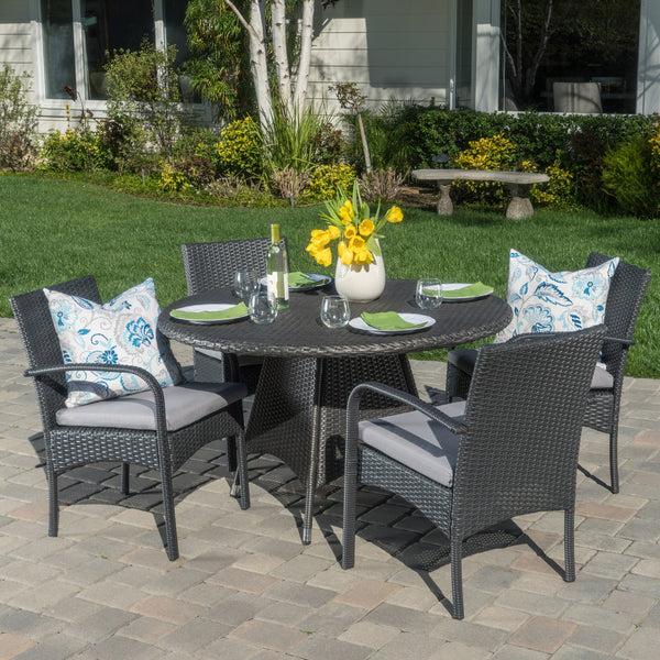 Gdf Studio Portola Outdoor 5 Piece Grey Wicker Dining Set With Cushions