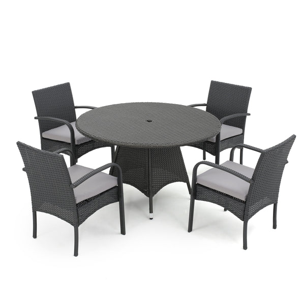 gdf studio Portola Outdoor 5 Piece Grey Wicker Dining Set with Cushions