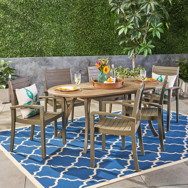 Gdf Studio Powell Outdoor 6-Seater Oval Acacia Wood Dining Set