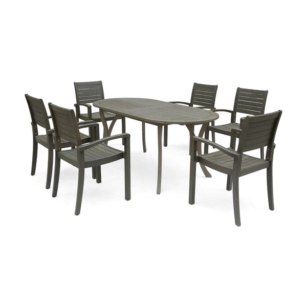 gdf studio Powell Outdoor 6-Seater Oval Acacia Wood Dining Set