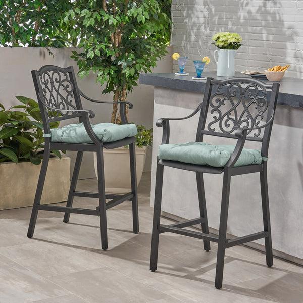 Gdf Studio Prescott Outdoor Barstool With Cushion (Set Of 2)