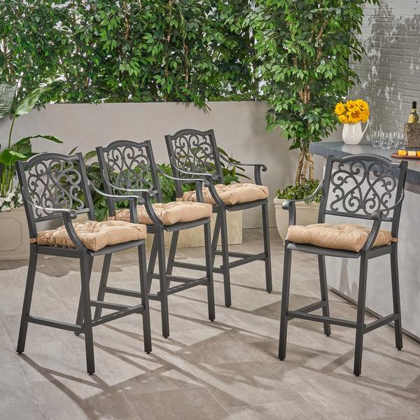 Gdf Studio Prescott Outdoor Barstool With Cushion (Set Of 4)
