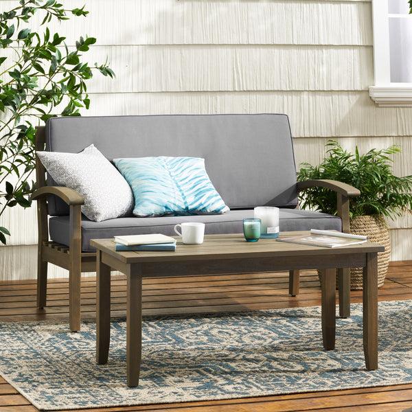 Gdf Studio Preston Outdoor Acacia Wood Loveseat And Coffee Table