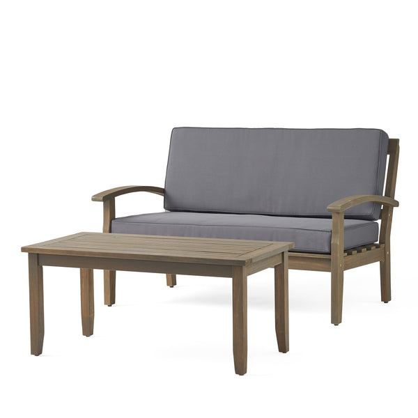 gdf studio Preston Outdoor Acacia Wood Loveseat and Coffee Table