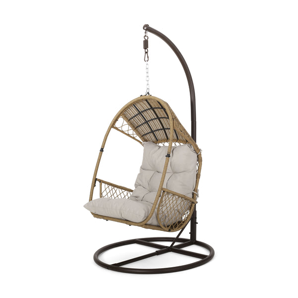 gdf studio Primo Outdoor Wicker Hanging Basket Egg Chair with Stand