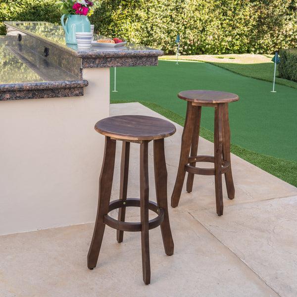 Gdf Studio Primrose 30-Inch Outdoor Dark Brown Finished Acacia Wood Barstools