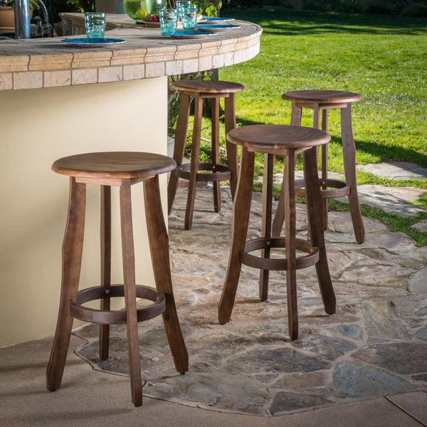 Gdf Studio Primrose 30-Inch Outdoor Dark Brown Finished Acacia Wood Barstools