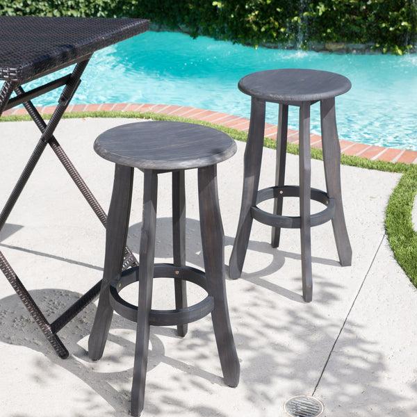 Gdf Studio Primrose 30-Inch Outdoor Dark Grey Finished Acacia Wood Barstools