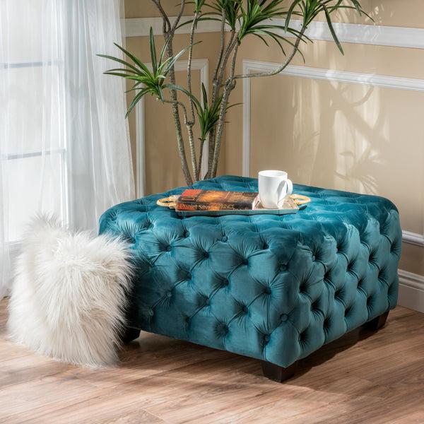 Gdf Studio Provence Tufted New Velvet Fabric Ottoman Pouf