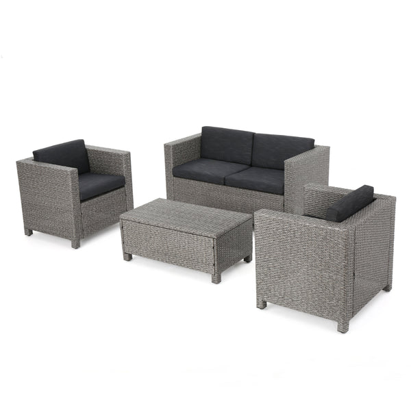 gdf studio Pueblo 4 Piece Wicker Chat Set w/ Water Resistant Cushions & Cover
