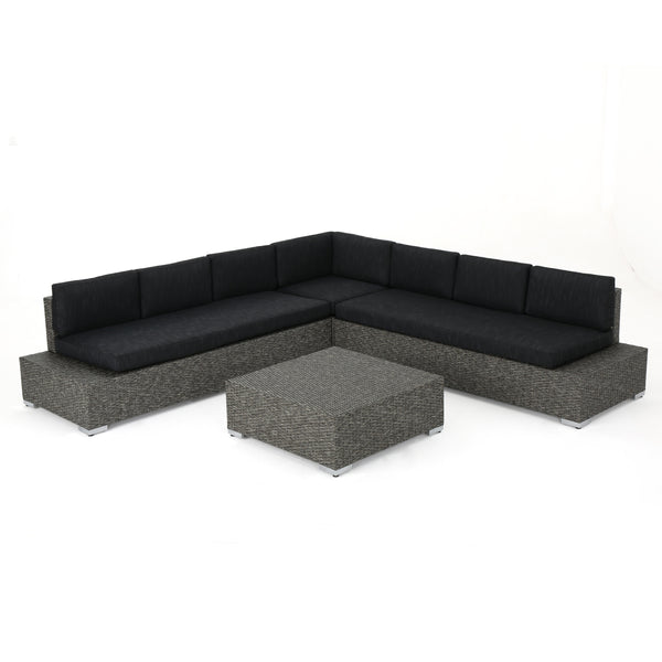 gdf studio Pueblo Outdoor 7 Seat Wicker V Shaped Sectional Sofa w/ Water Resistant Cushions