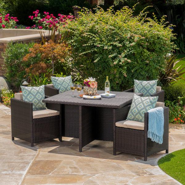 Gdf Studio Pueblo Outdoor Wicker 5Pc Dining Set W/ Water Resistant Cushions