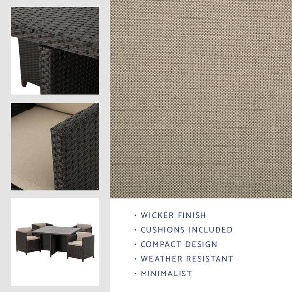 Gdf Studio Pueblo Outdoor Wicker 5Pc Dining Set W/ Water Resistant Cushions