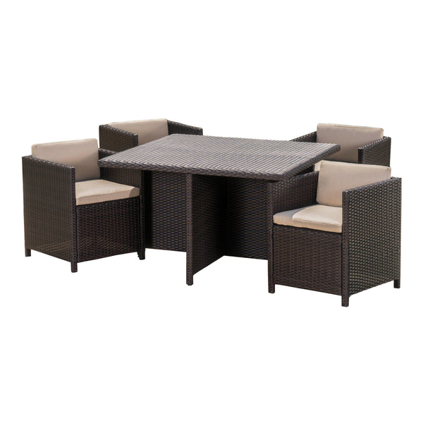 gdf studio Pueblo Outdoor Wicker 5Pc Dining Set w/ Water Resistant Cushions