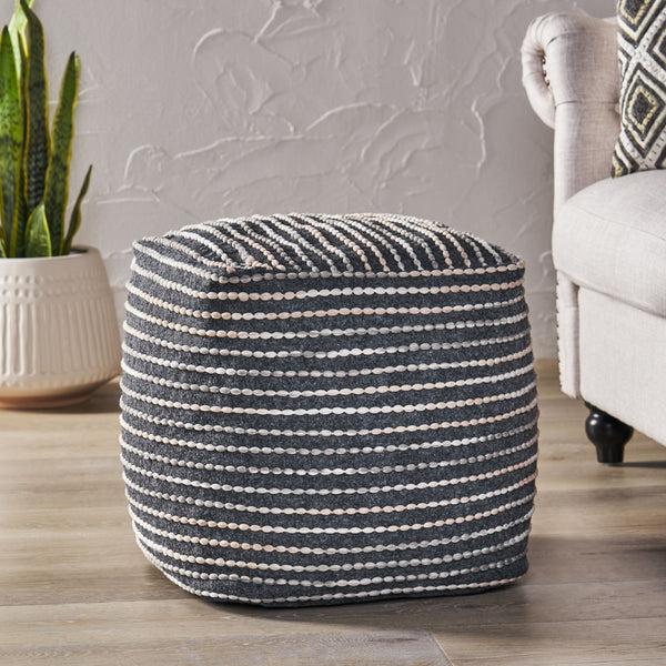 Gdf Studio Purvis Jarrett Boho Handcrafted Fabric Cube Pouf Ivory Beige And Gray