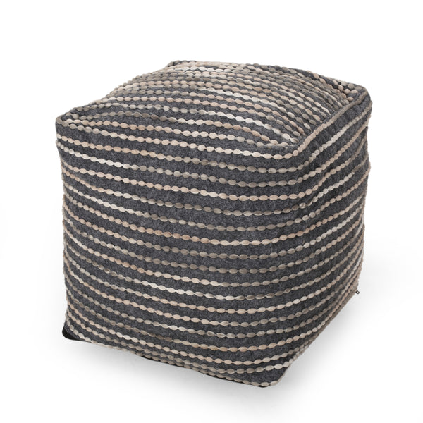 gdf studio Purvis Jarrett Boho Handcrafted Fabric Cube Pouf Ivory Beige and Gray