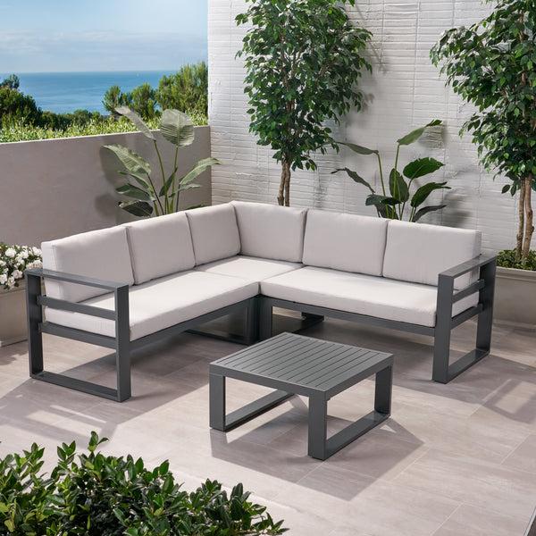 Gdf Studio Queena Outdoor Aluminum Sofa Sectional With Coffee Table