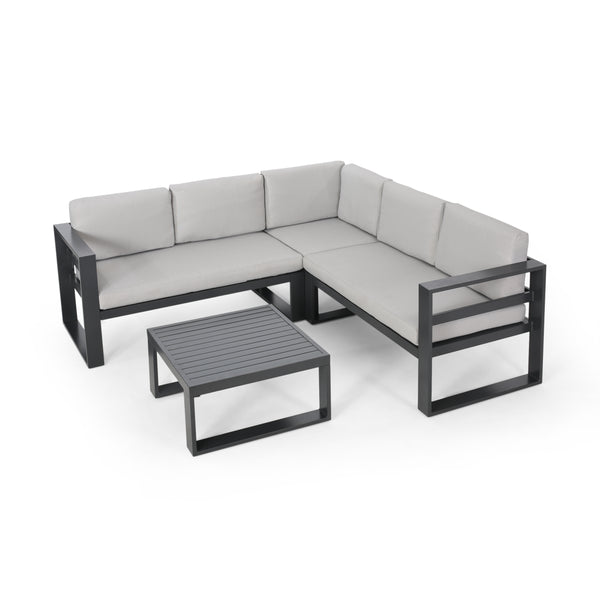 gdf studio Queena Outdoor Aluminum Sofa Sectional with Coffee Table